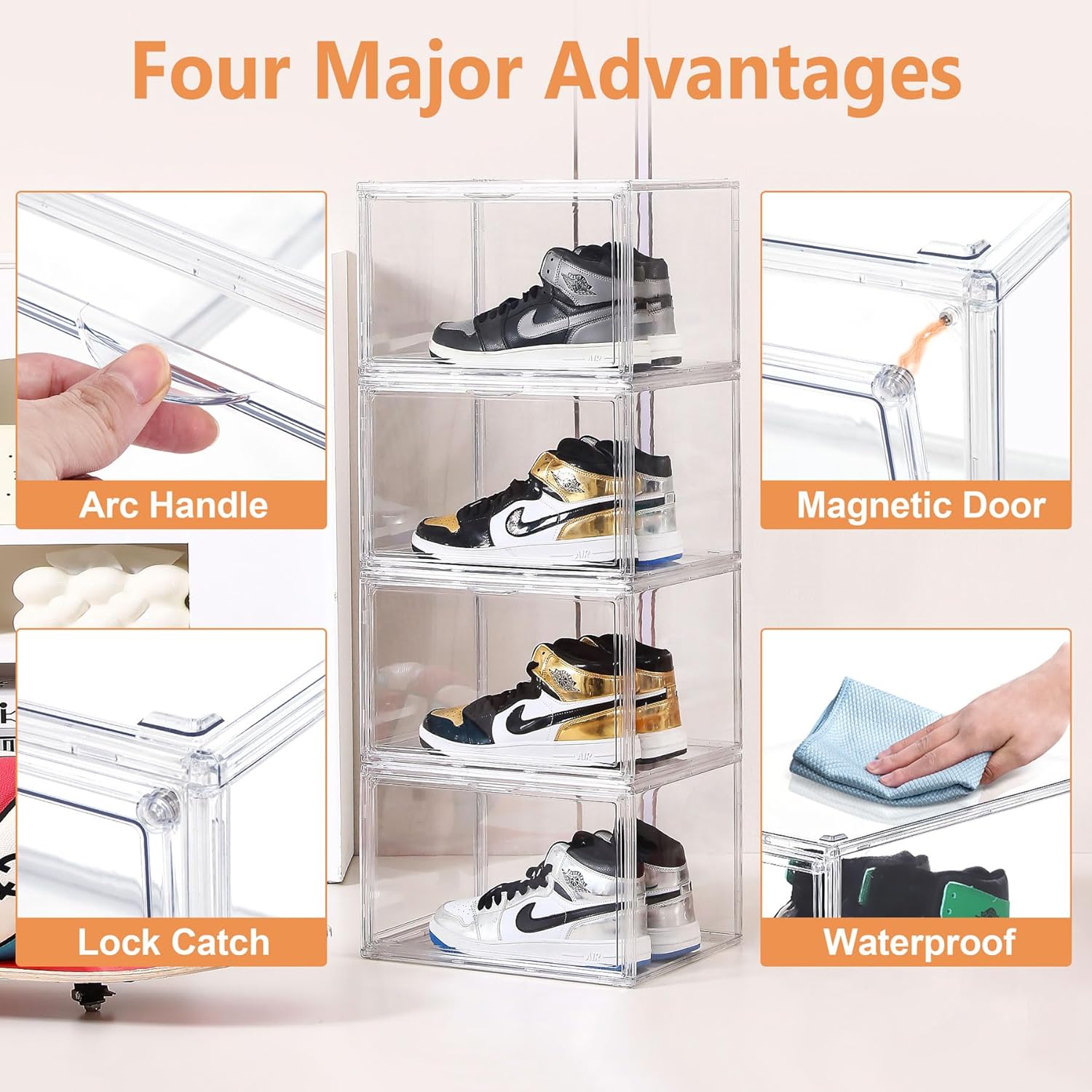 Paquete de 12 cajas de zapatos, caja de zapatos de acrílico transparente con