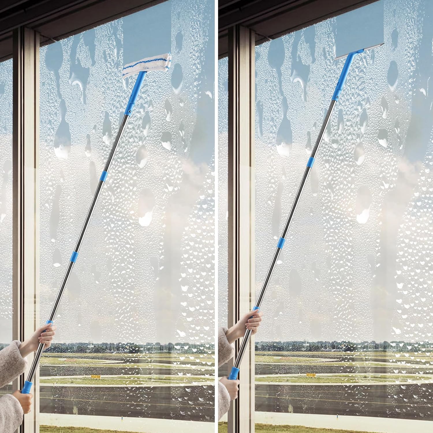 Limpiador de ventanas con mango largo (57 pulgadas), herramientas de limpieza