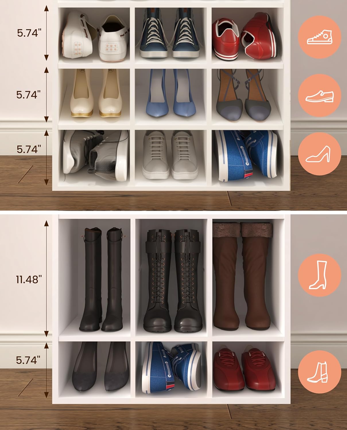 HAIOOU Zapatero apilable de madera con 9 cubos, organizador de zapatos de...