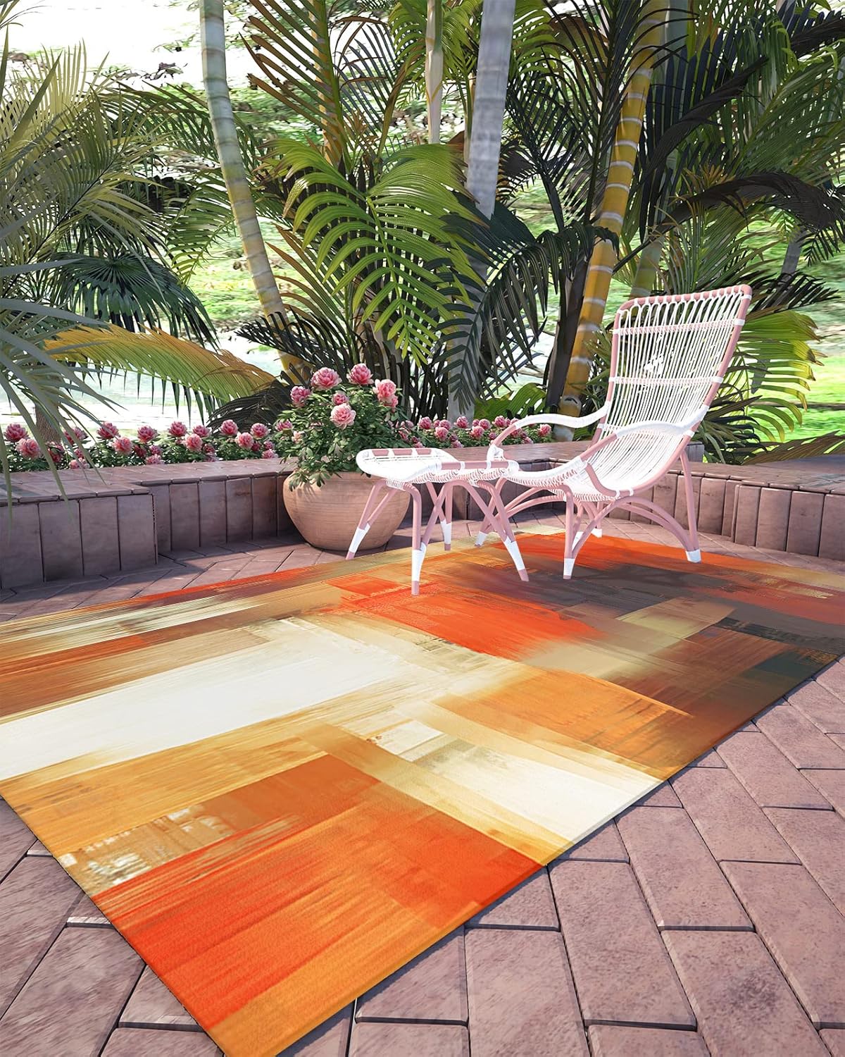 Alfombra de interior naranja de 5 pies x 8 pies, marrón moderno arte abstracto...