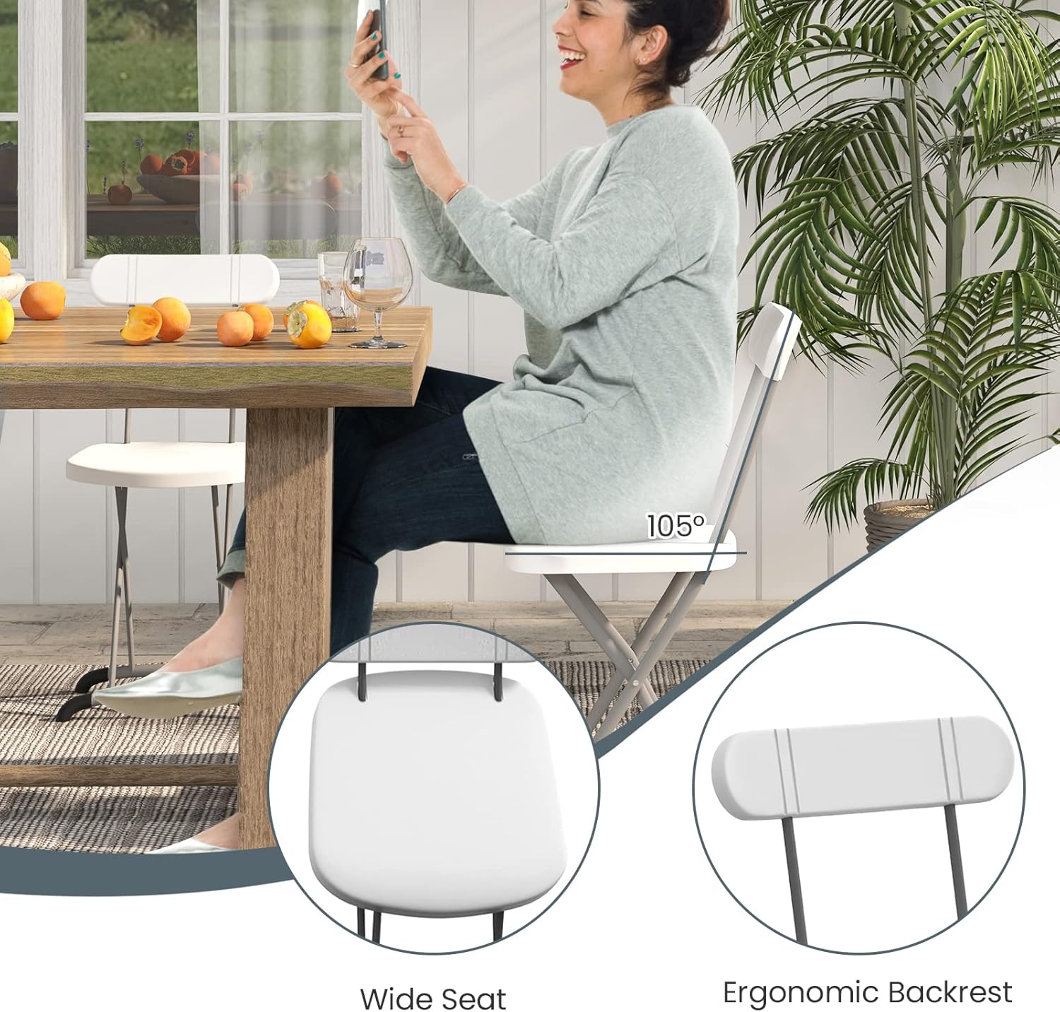 S AFSTAR Juego de 8 sillas plegables de plástico con asiento ancho y respaldo...