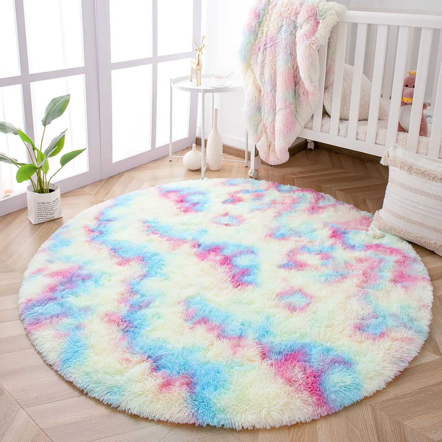 junovo Alfombras redondas suaves de arco iris para habitación de niñas,...