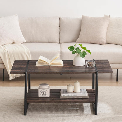 Mesa de centro industrial moderna de 41 pulgadas de madera grande de 2 niveles