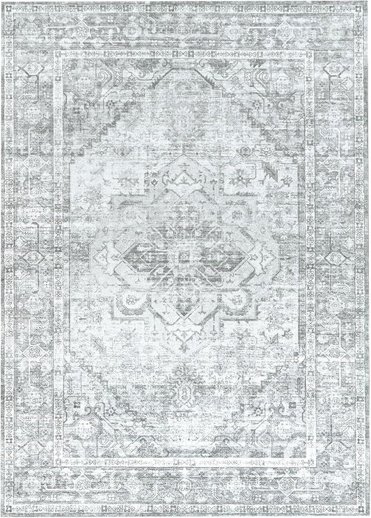 Alfombra clásica, lavable, de pelo bajo, con estampado floral, antideslizante,...