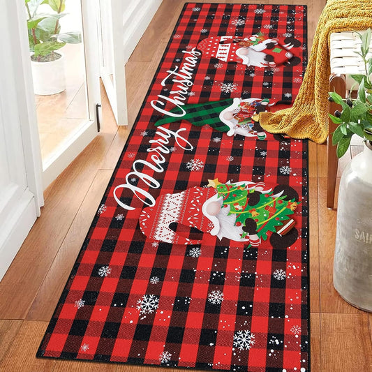Alfombra de pasillo de gnomo navideño de 2 x 6 pies, antideslizante, lavable,