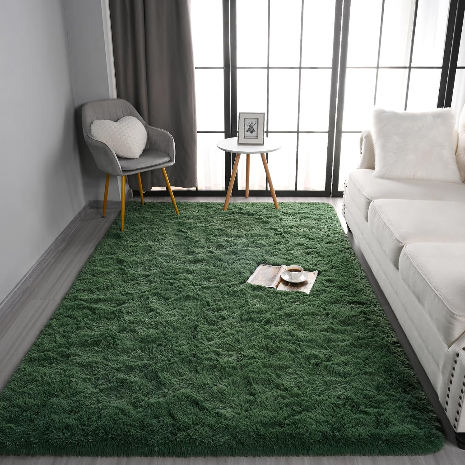 Pettop Alfombra rectangular de 4 x 6 pies, de color verde oscuro, esponjosa y...
