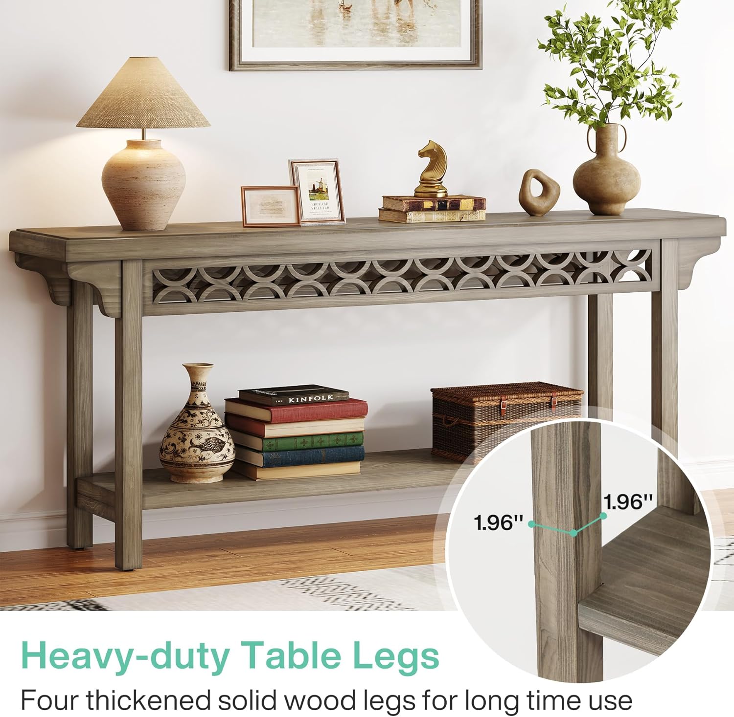 Tribesigns Mesa consola larga de madera maciza de 70.8 pulgadas, mesa de...