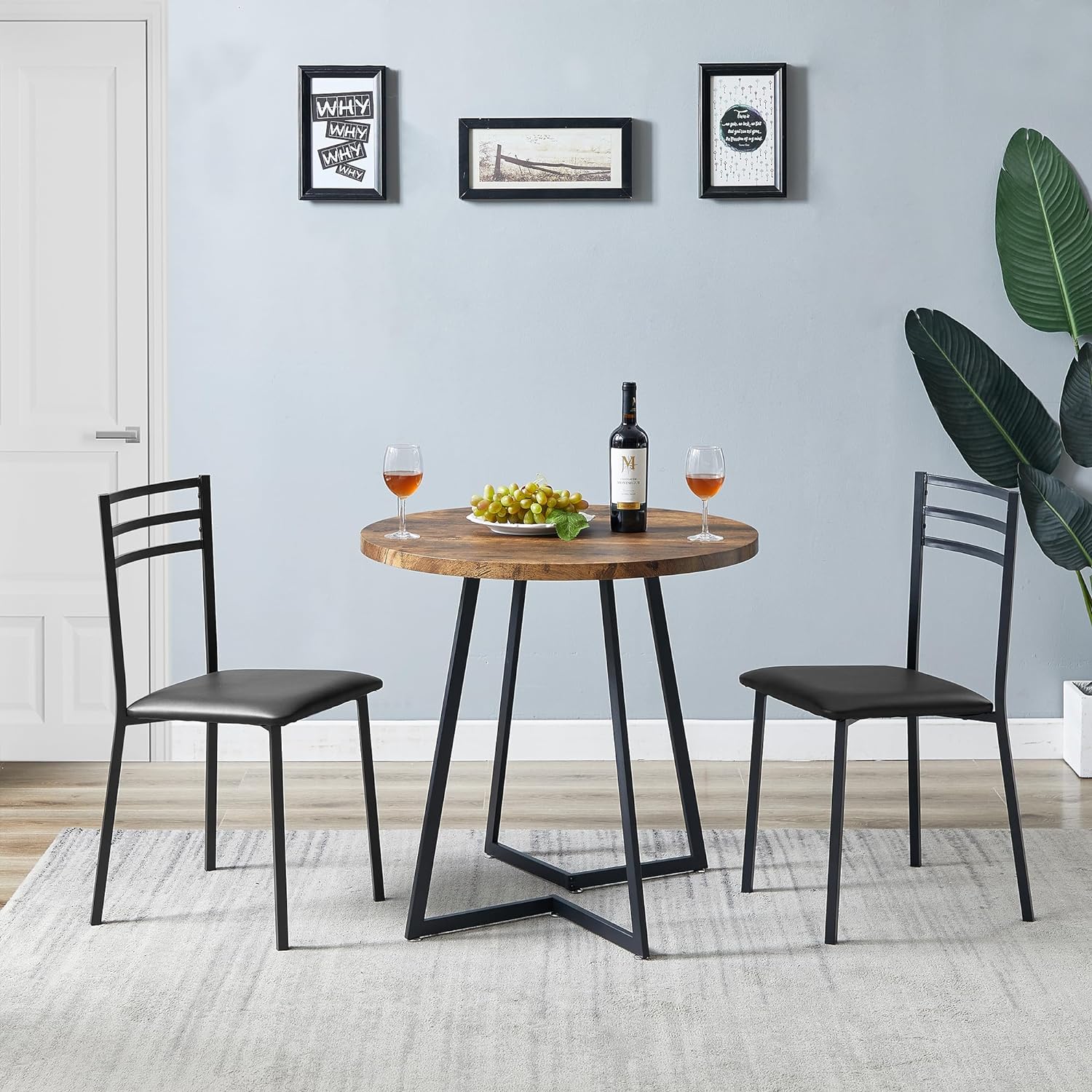 Mesa de cocina redonda con 2 sillas tapizadas, juegos de comedor de madera de 3