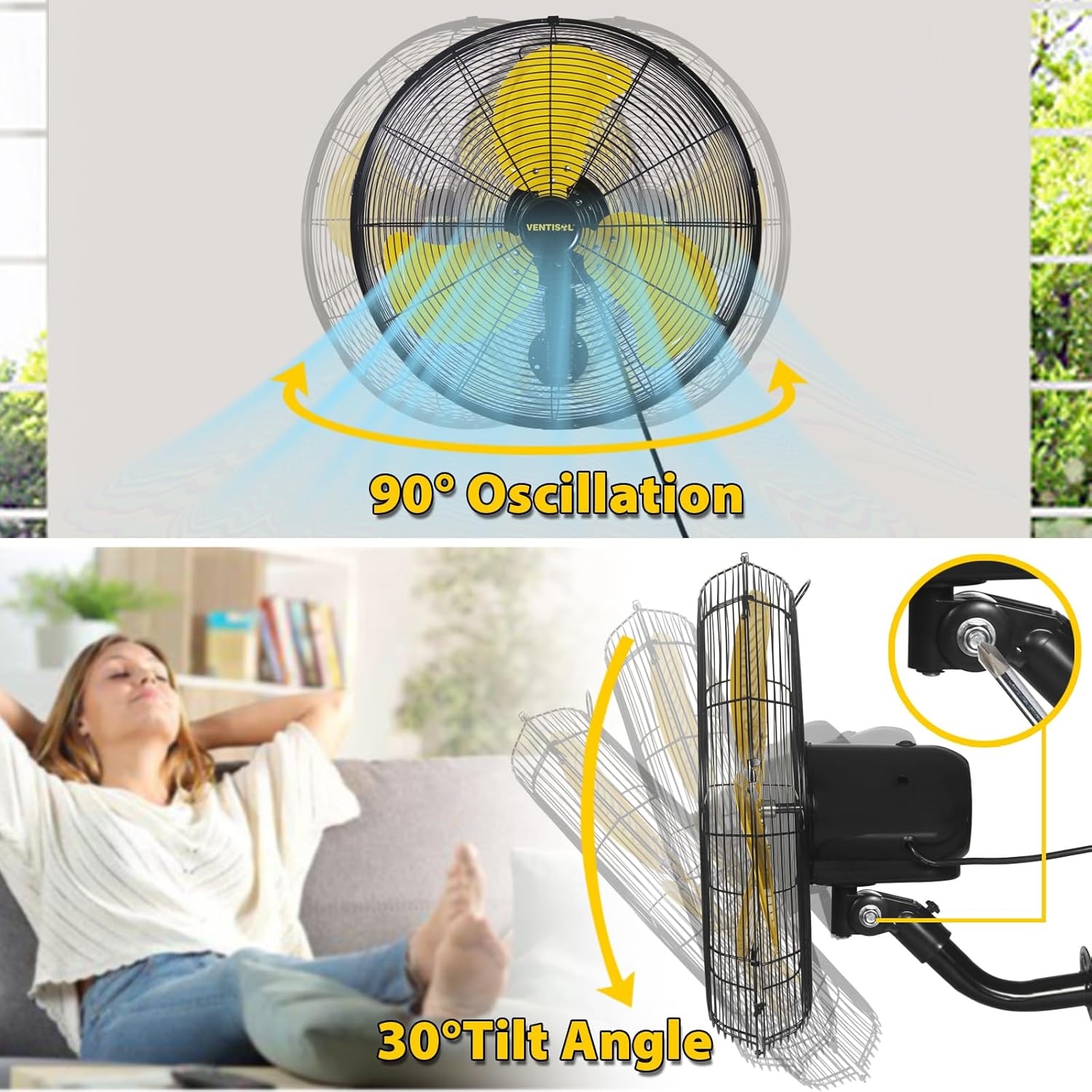 VENTISOL Ventilador oscilante de alta velocidad de 18 pulgadas, 3 velocidades,...