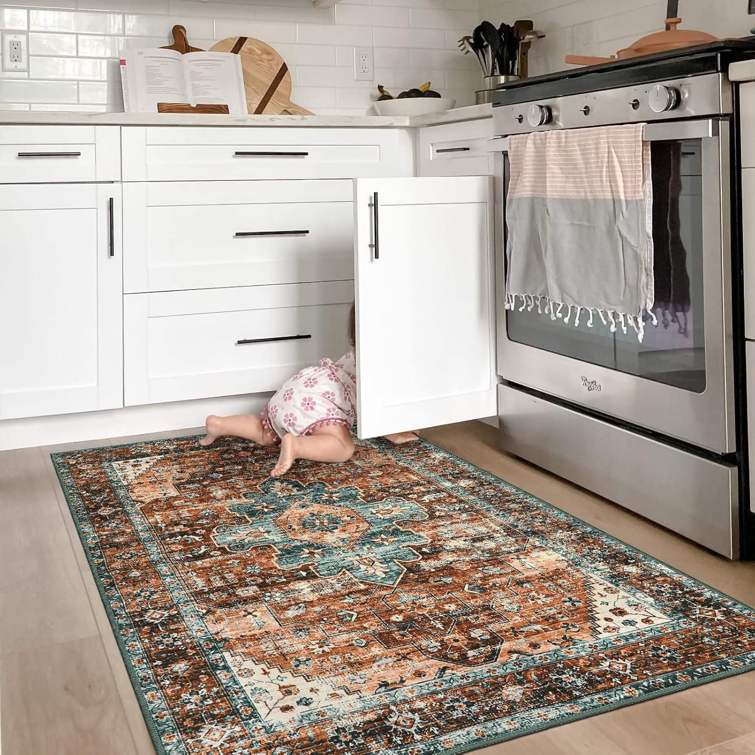 Moynesa Alfombra ultrafina lavable vintage de 3 x 5 pies, estilo bohemio,...