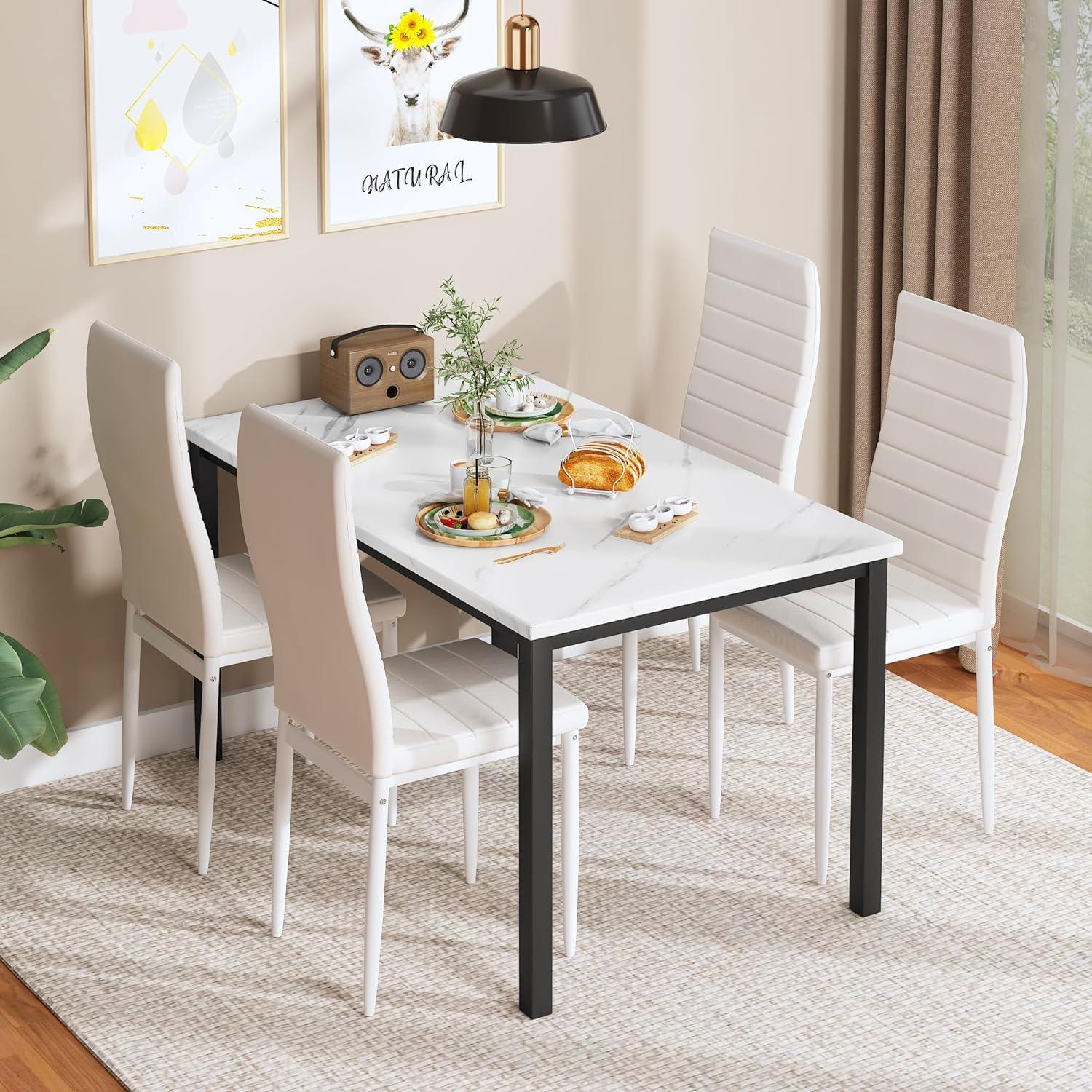 Juego de mesa de comedor para 4, mesa de cocina y sillas, mesa de comedor de