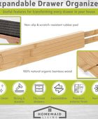 Homemaid Living Organizador de cajones de bambú ajustable y expandible -...