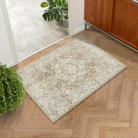 Alfombra de área para sala de estar 2 x 3, lavable a máquina, estilo bohemio,...