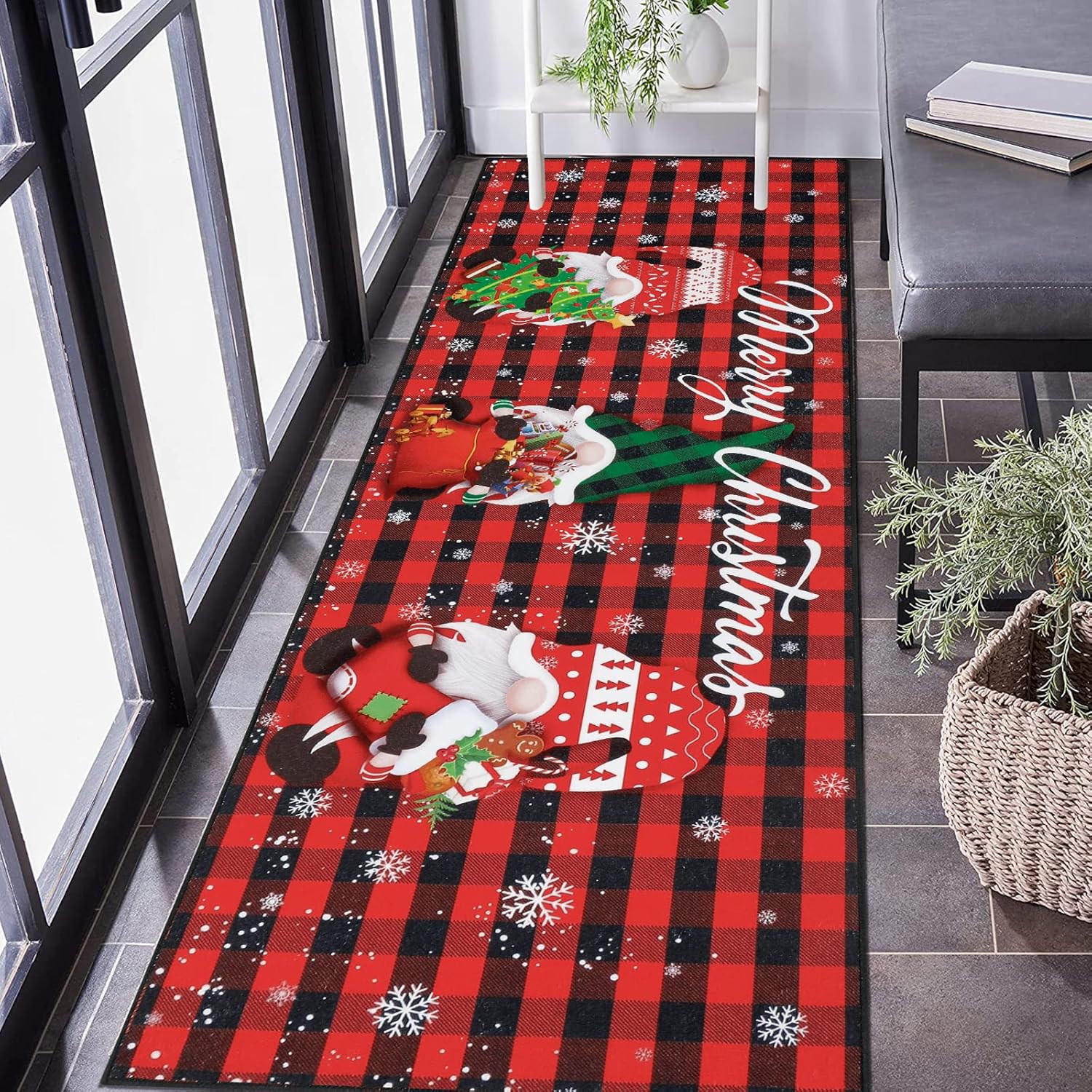 Alfombra de pasillo de gnomo navideño de 2 x 6 pies, antideslizante, lavable,