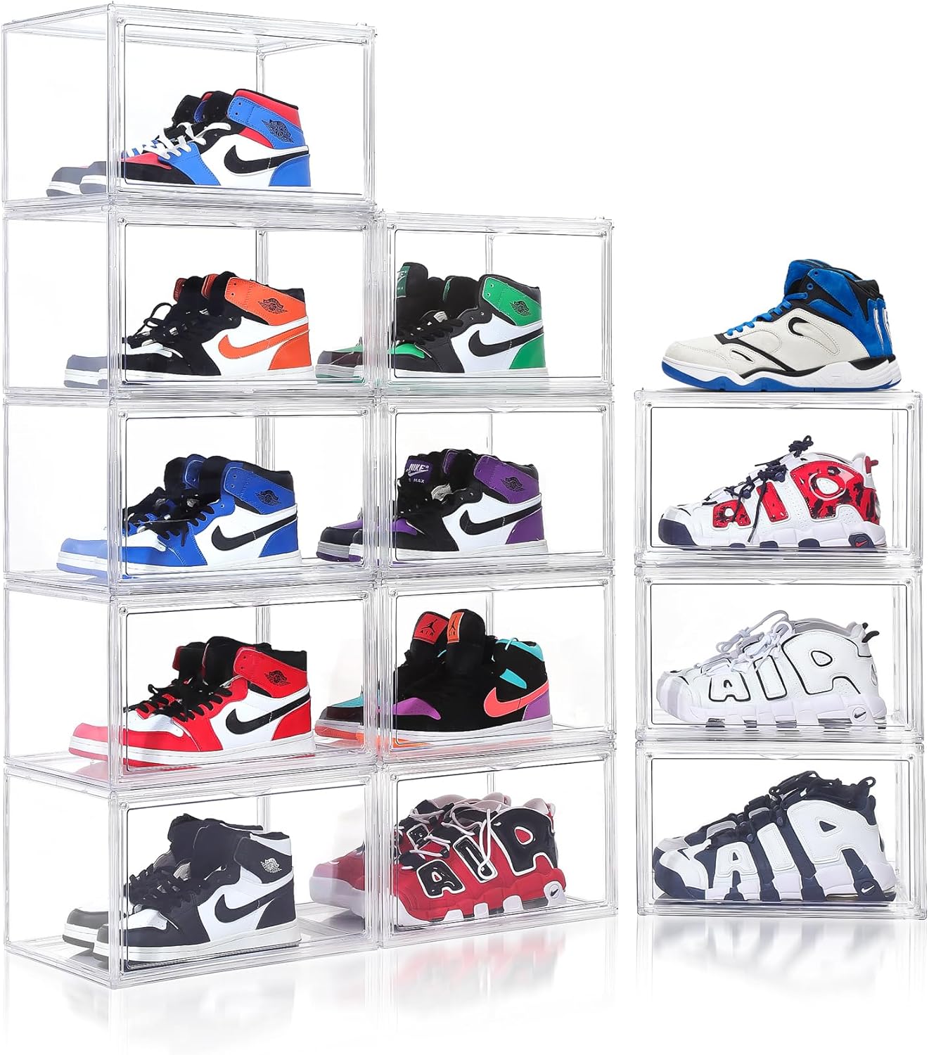 Paquete de 12 cajas de zapatos, caja de zapatos de acrílico transparente con