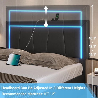 DICTAC Base de cama LED Queen con 4 cajones y puertos USB, moderna plataforma