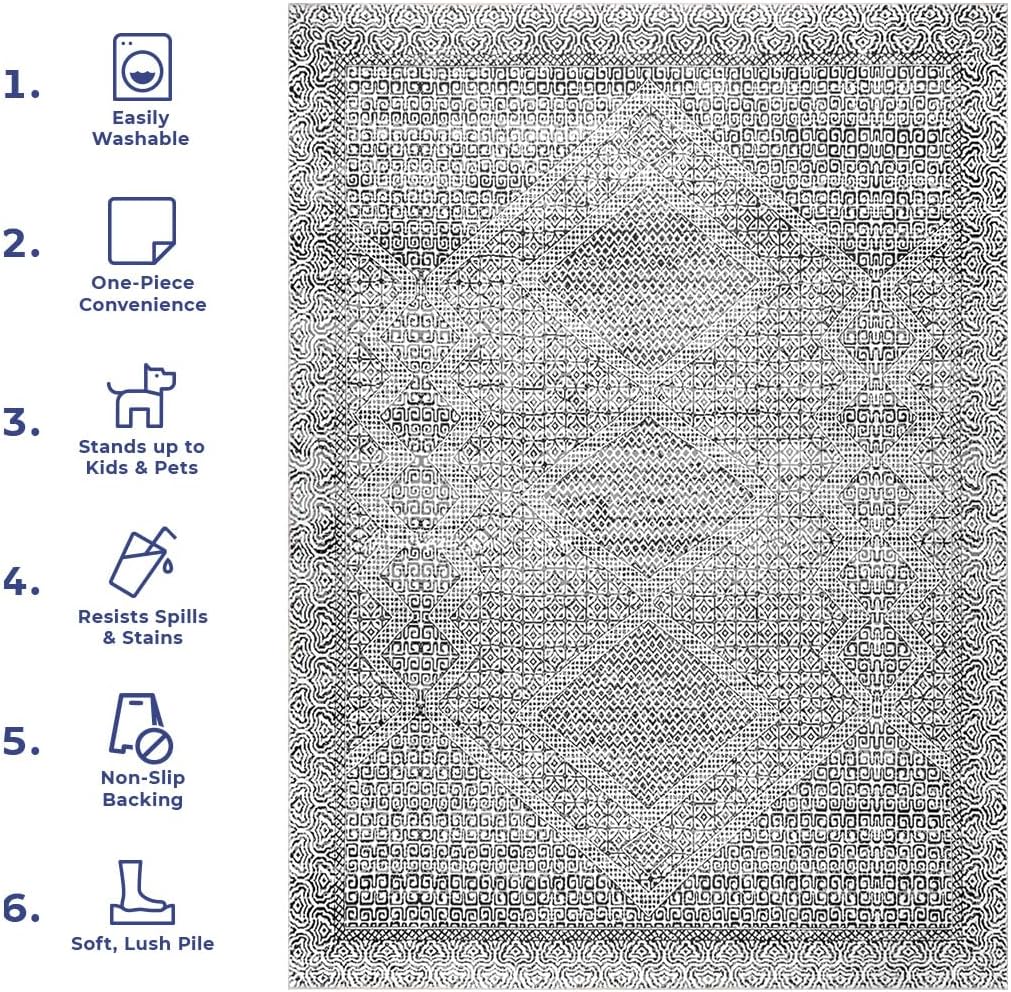 SpinClean Alfombra de área lavable a máquina, resistente a las manchas con