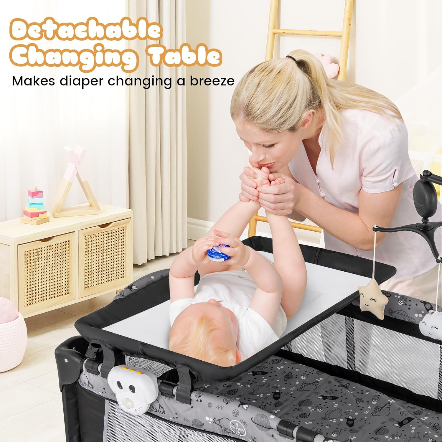 BABY JOY 3 en 1 Pack and Play, corralito portátil para bebé con moisés,...