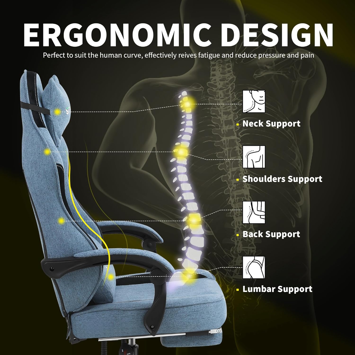 SITMOD Sillas de juegos para adultos con reposapiés, silla ergonómica de...