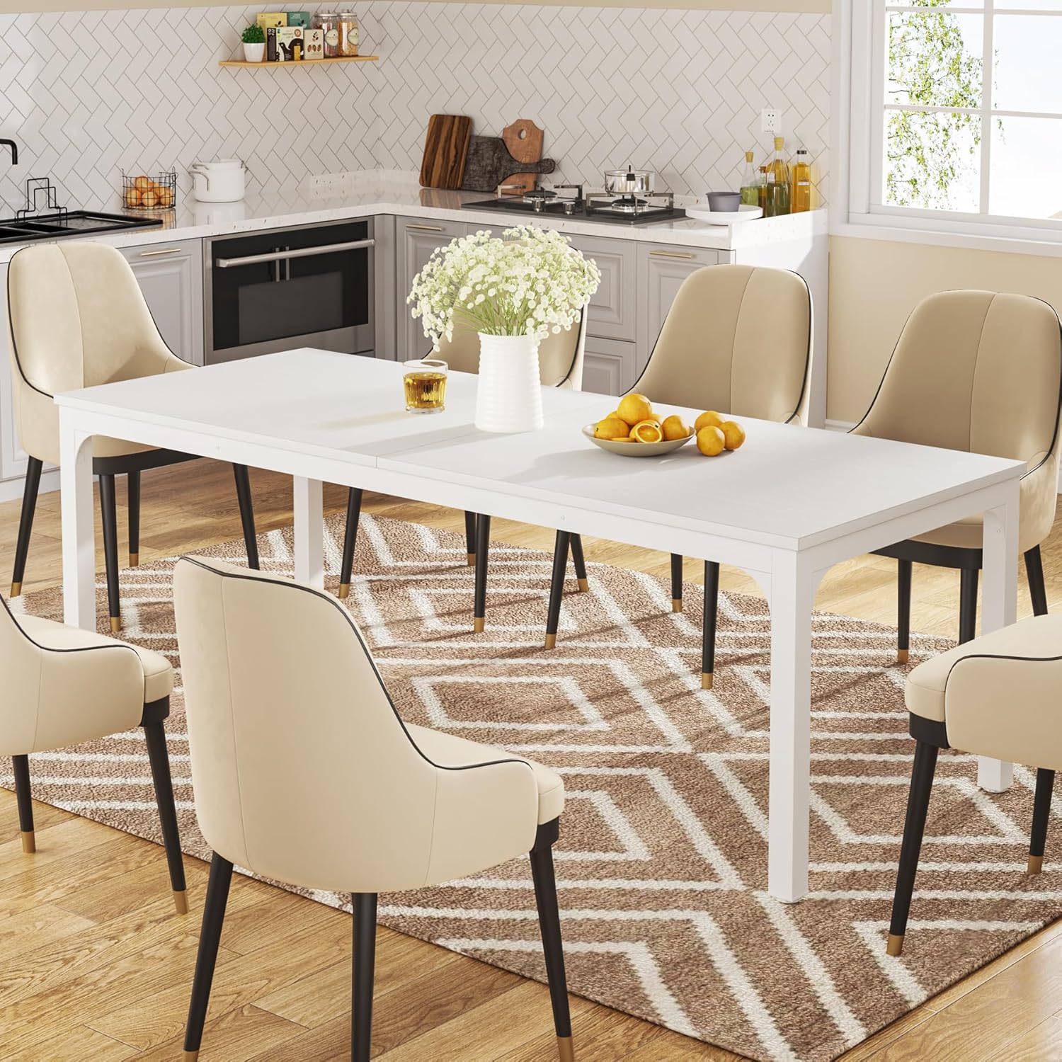 Tribesigns Mesa de comedor blanca para 6-8 personas, mesa rectangular grande de...