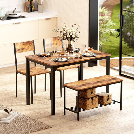 Moderno juego de mesa de comedor de cocina de 4 piezas con 1 banco y 2 sillas,