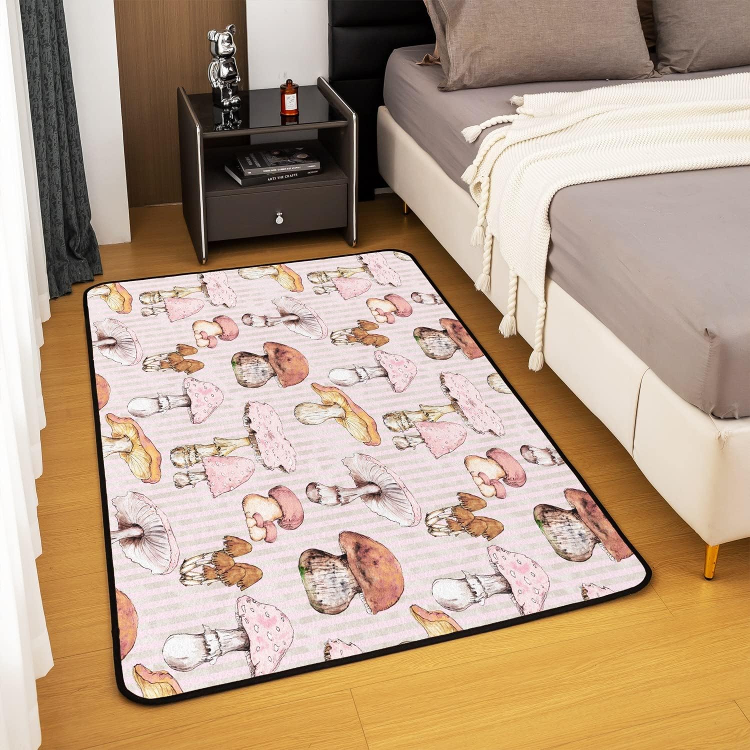 Alfombra de decoración de hongos rosados, alfombra Kawaii para sala de estar,
