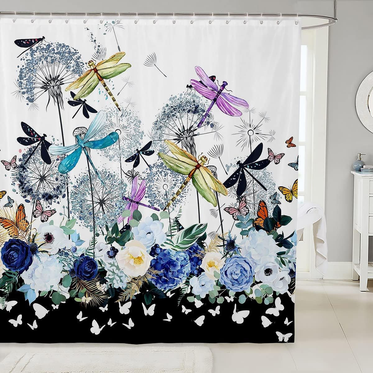 Regalos de libélula para mujer, cortina de baño de diente de león, colorida...
