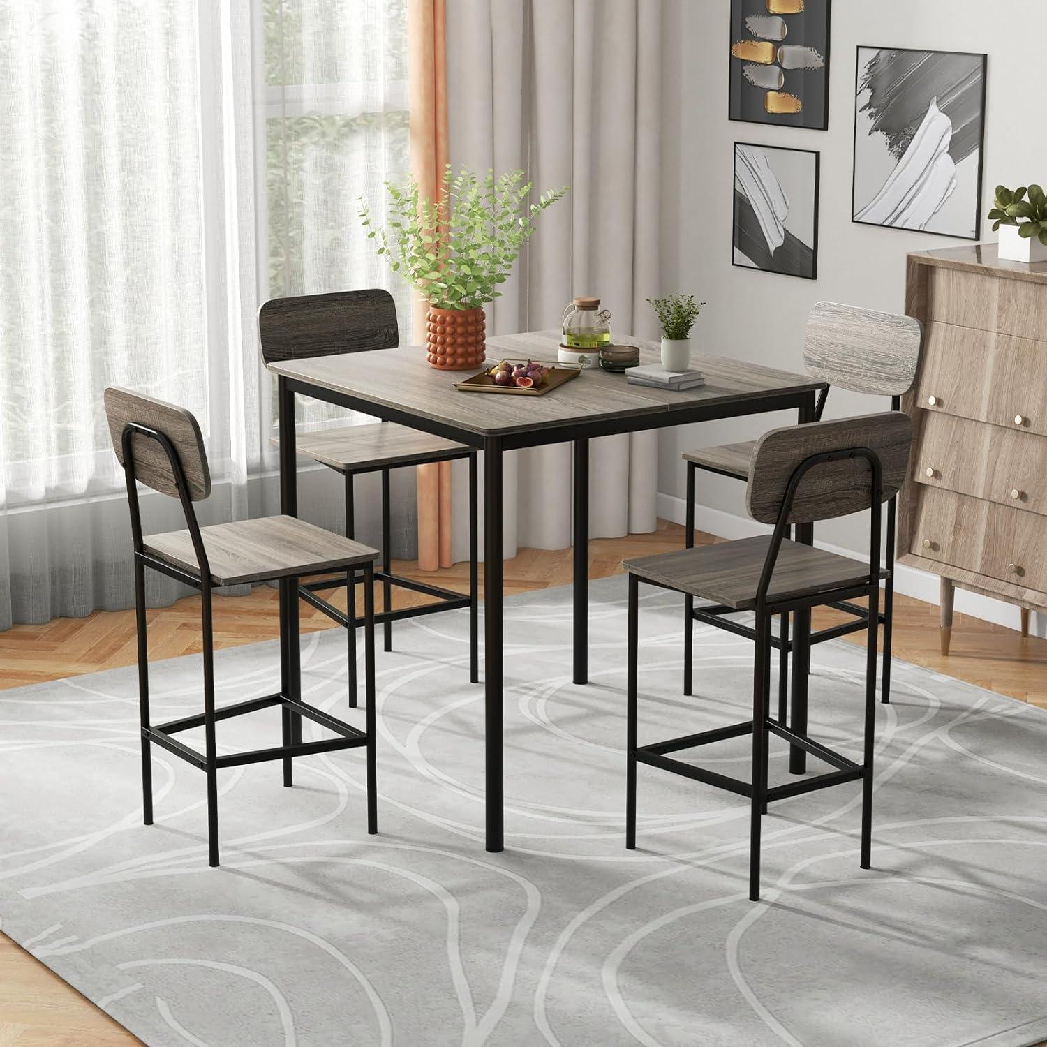 Giantex Juego de mesa de comedor de 5 piezas con mesa de altura de mostrador y