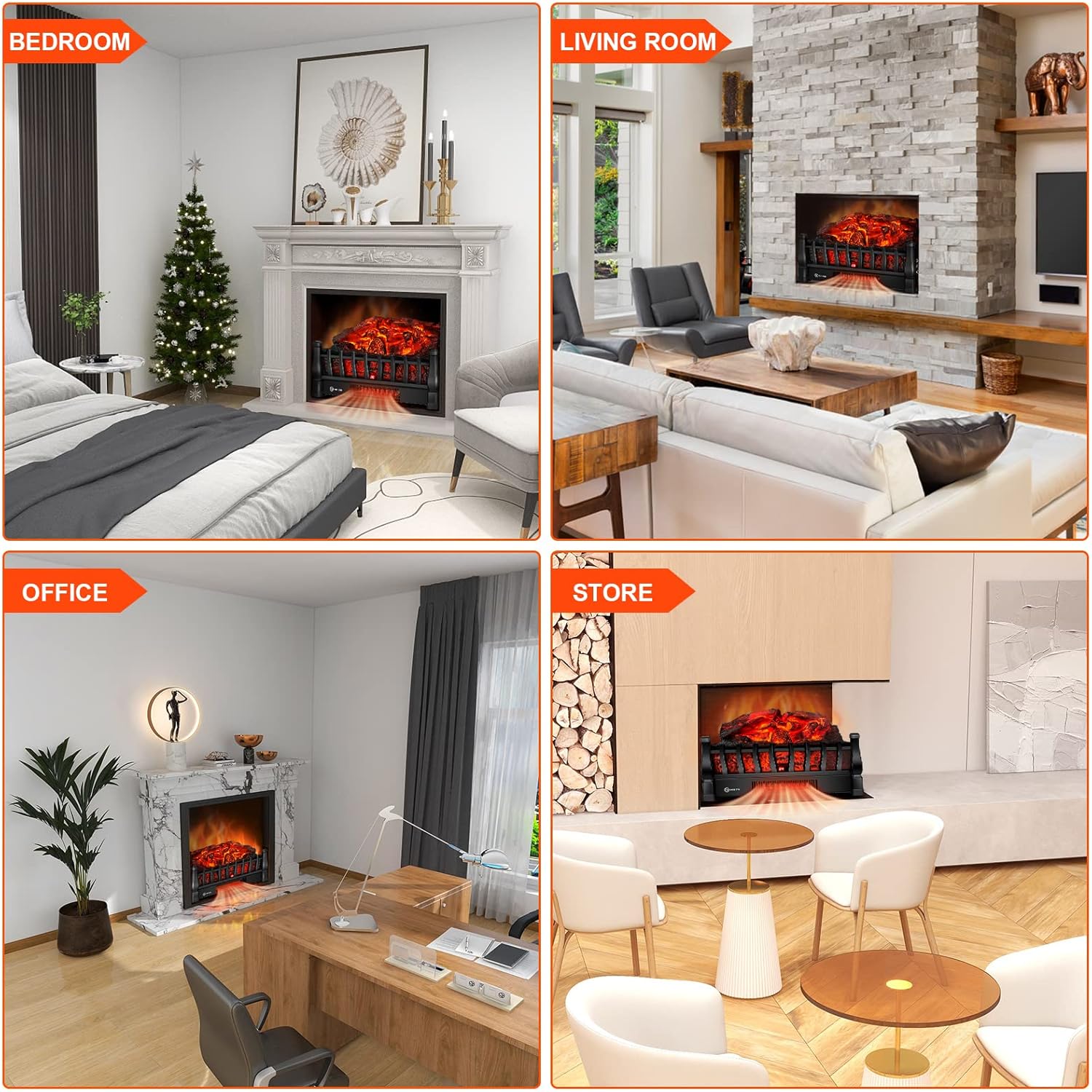 Calentador eléctrico para chimenea con control remoto infrarrojo, brillo de 5...
