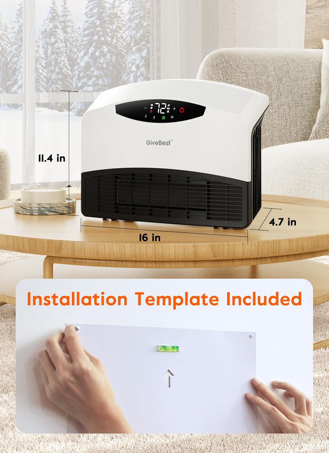 GiveBest Calentador eléctrico de pared con WiFi y control remoto, calentador...
