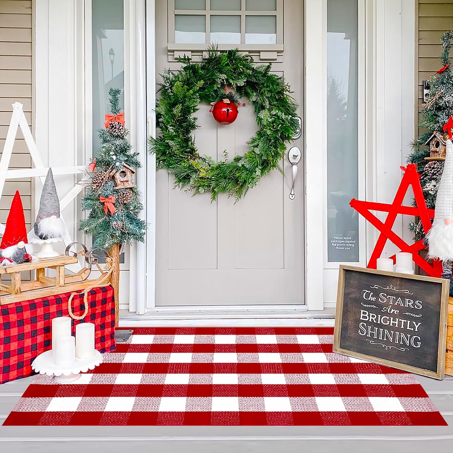 Alfombra de cuadros rojos y blancos, 3 x 5 pies, tapete decorativo de Navidad