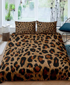 Juego de ropa de cama con estampado de leopardo marrón para adultos, funda de...