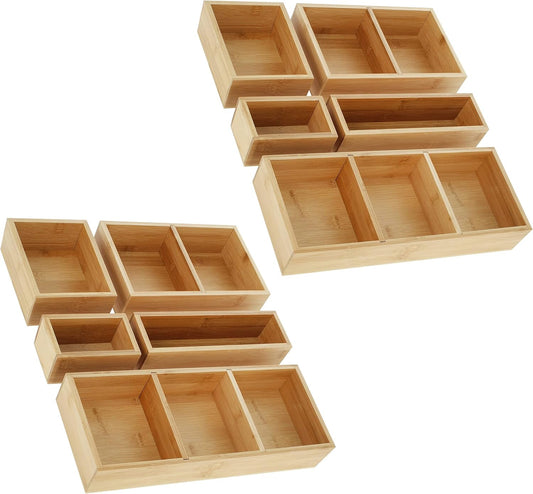 Juego de organizadores de cajones de bambú, 10 separadores de cajones para uso...