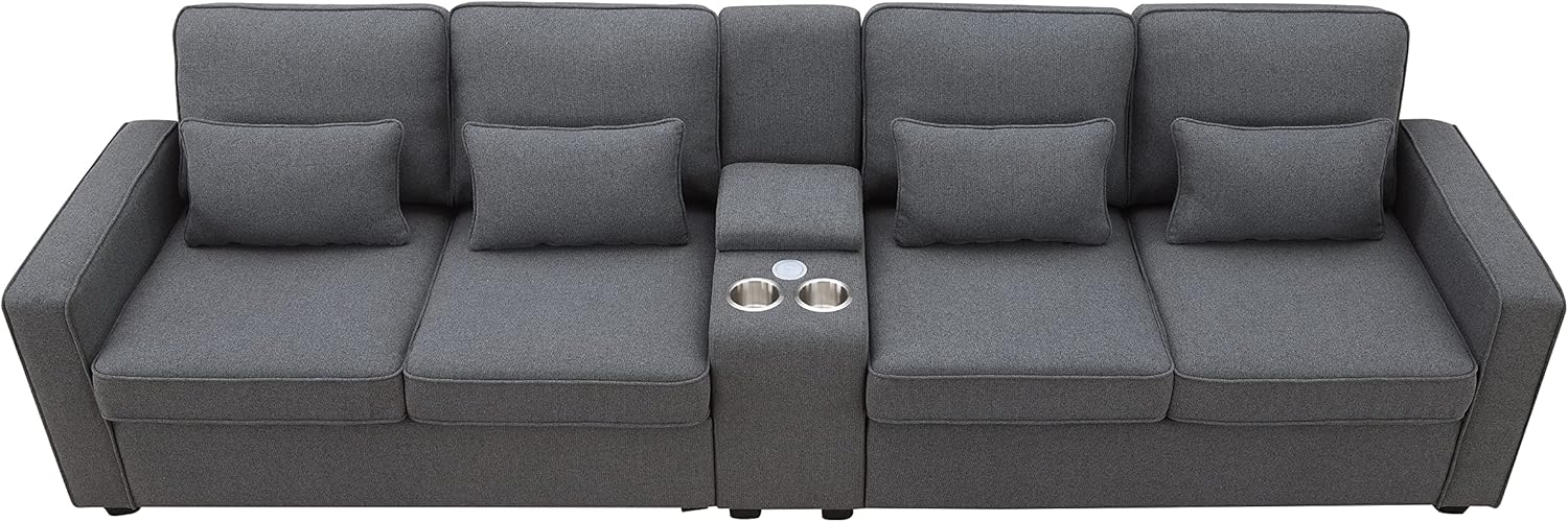 Sofá tapizado de 4 asientos de 114.2 pulgadas con mesa de centro almacenable y...