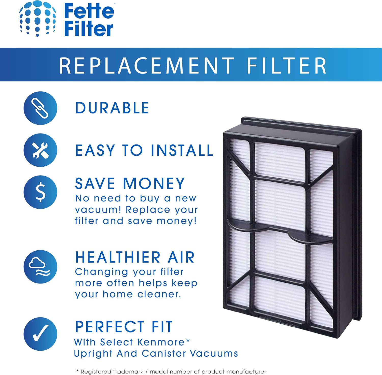 Fette Filter - Filtro de medios HEPA 53296 EF-9 para Kenmore 21814, 81714,...