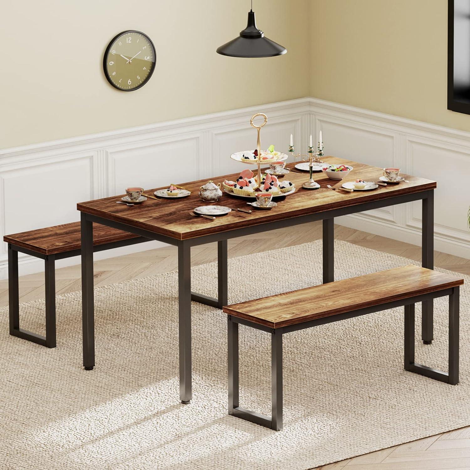 Juego de mesa de cocina con 2 bancos, juego de mesa de comedor para 4, mesa de