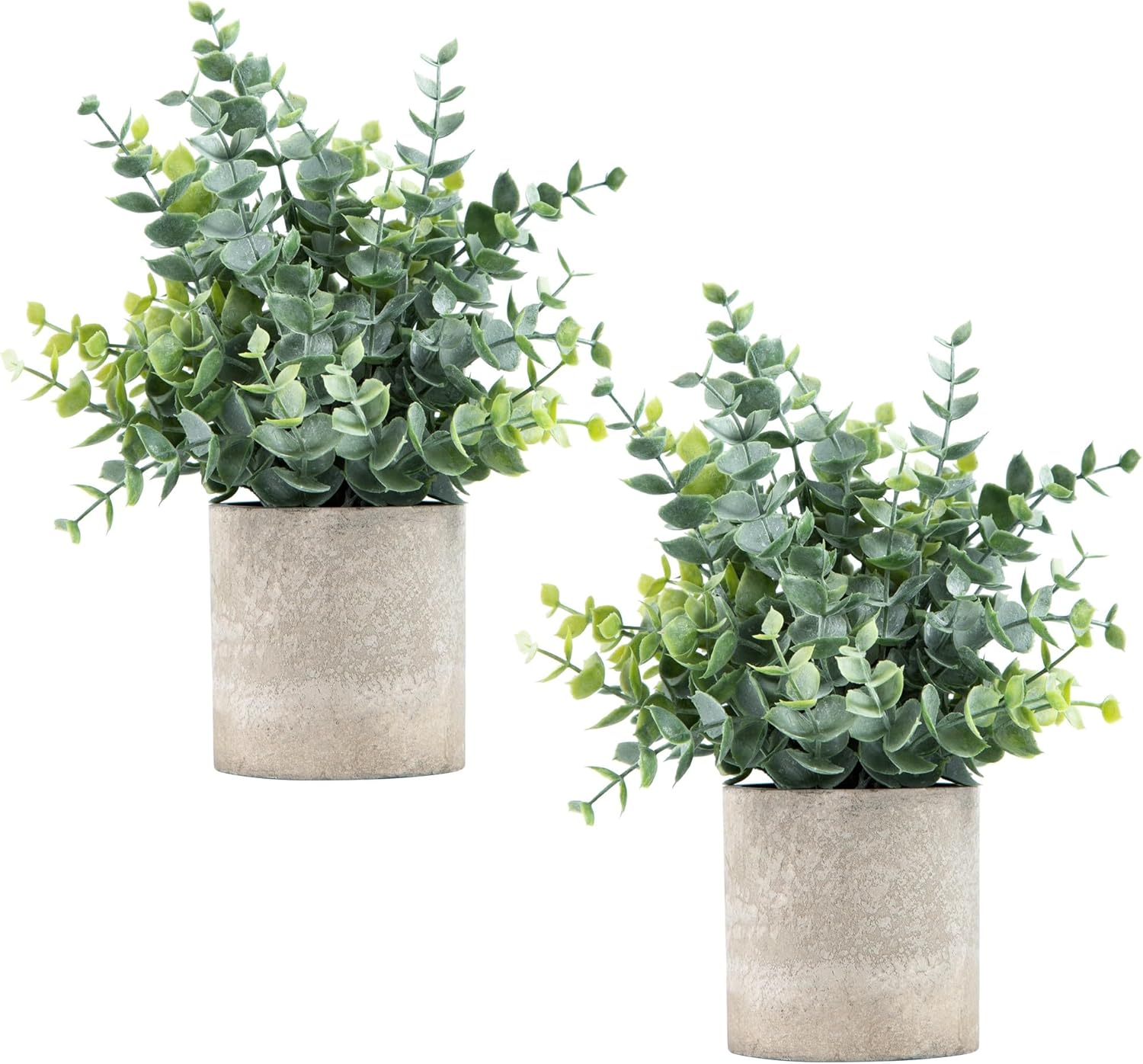 Paquete de 2 plantas artificiales pequeñas de eucalipto en maceta para...