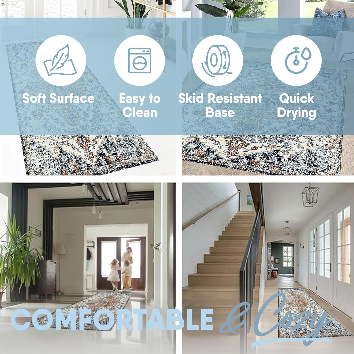 MICRODRY - Alfombra de pasillo, lavable a máquina y resistente a las manchas...