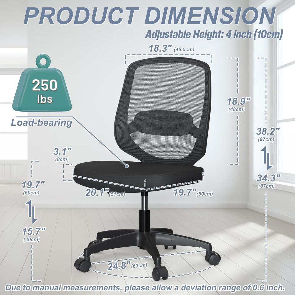 Silla Giratoria Ergonómica De Escritorio, Ajustable Y Soporte Lumbar KIZECK, Negro