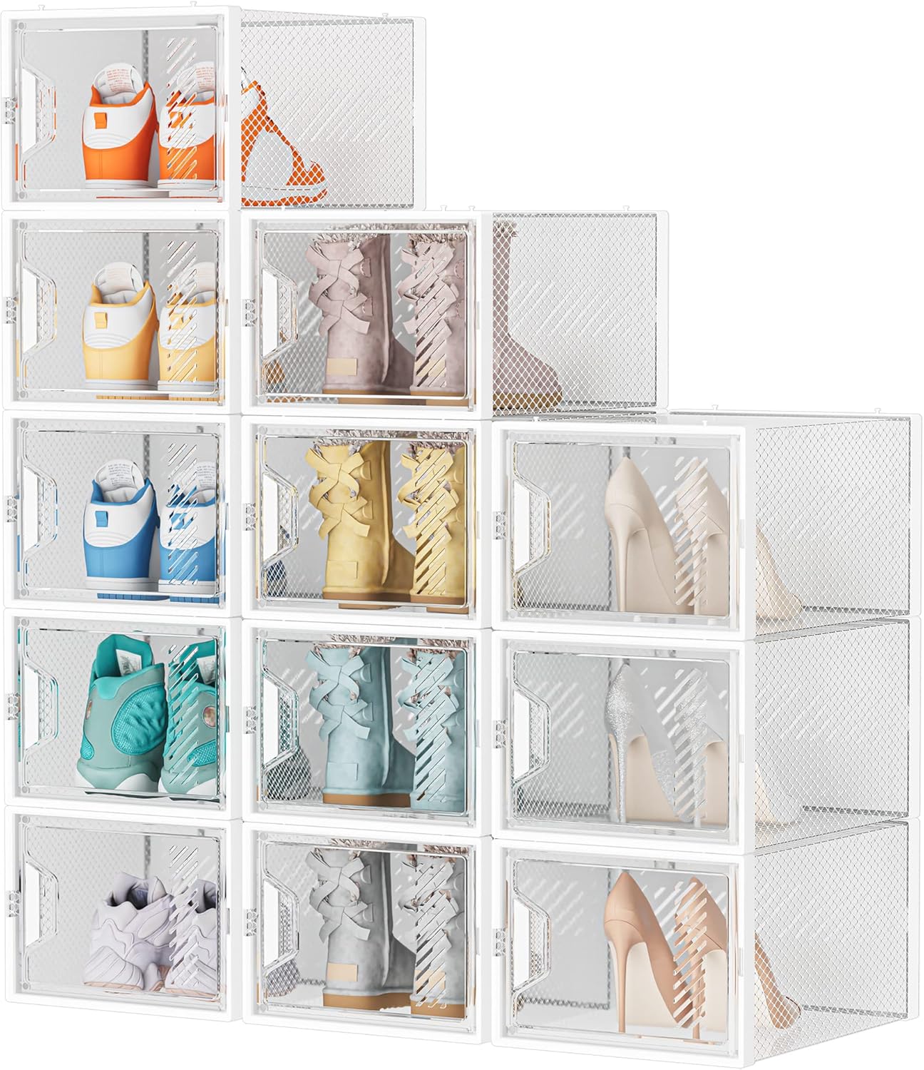 Almacenamiento de zapatos, paquete de 12 organizadores de zapatos grandes para...