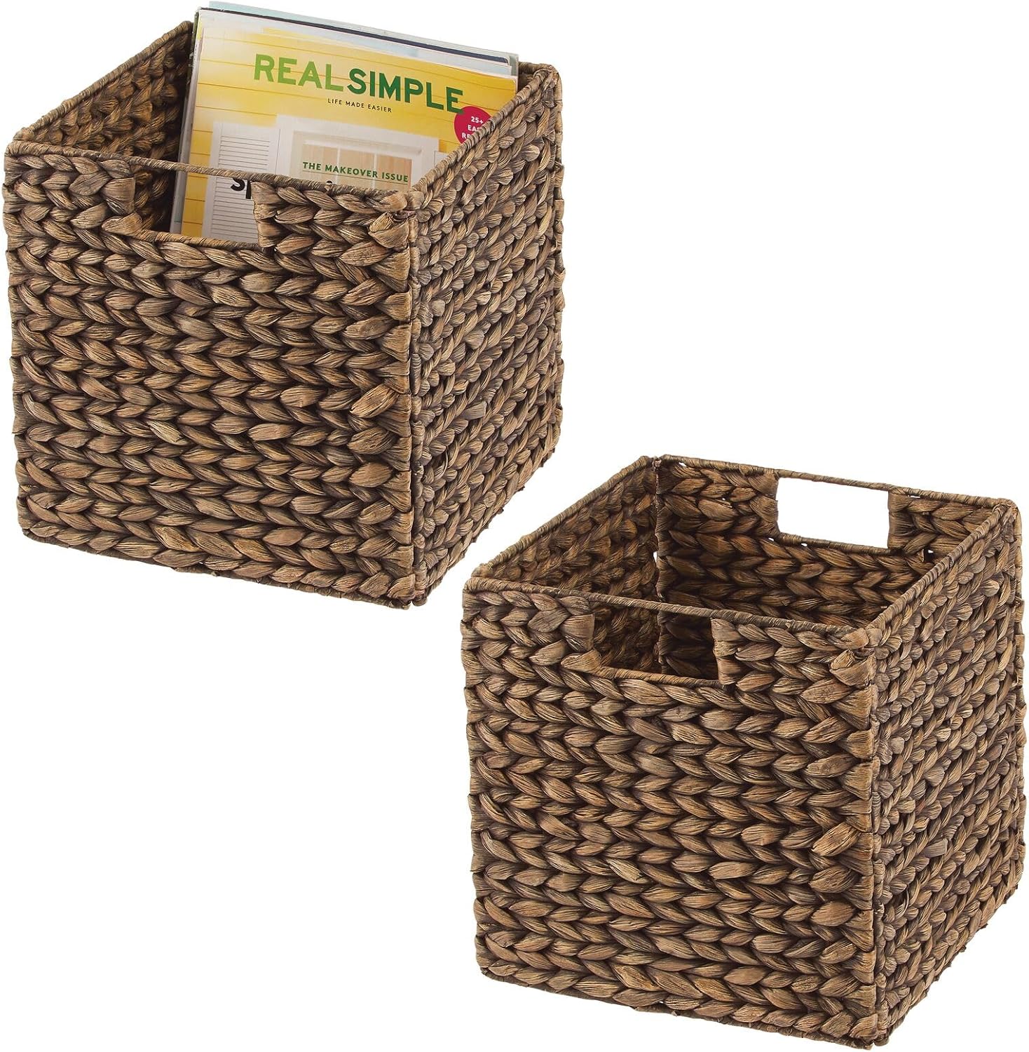 mDesign L Cesta de almacenamiento tejida con jacinto, en forma de cubo, 2