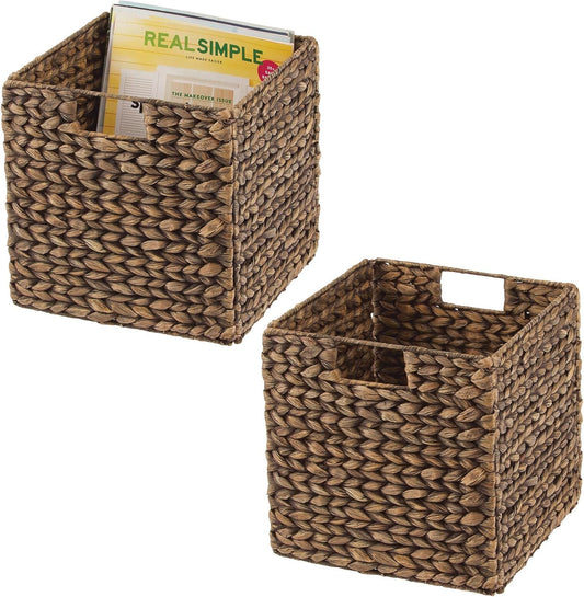mDesign L Cesta de almacenamiento tejida con jacinto, en forma de cubo, 2
