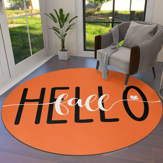 Orange Round Area Rug 6ft, Washable Indoor Carpet for...
