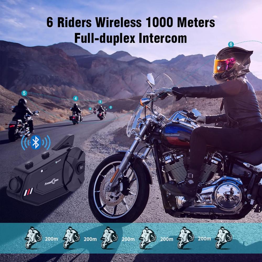 Auriculares de motocicleta E1 casco intercomunicador FreedConn R1 Plus