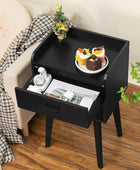 Lerliuo Mesita de noche negra, moderna mesita de noche con cajón, mesa auxiliar...