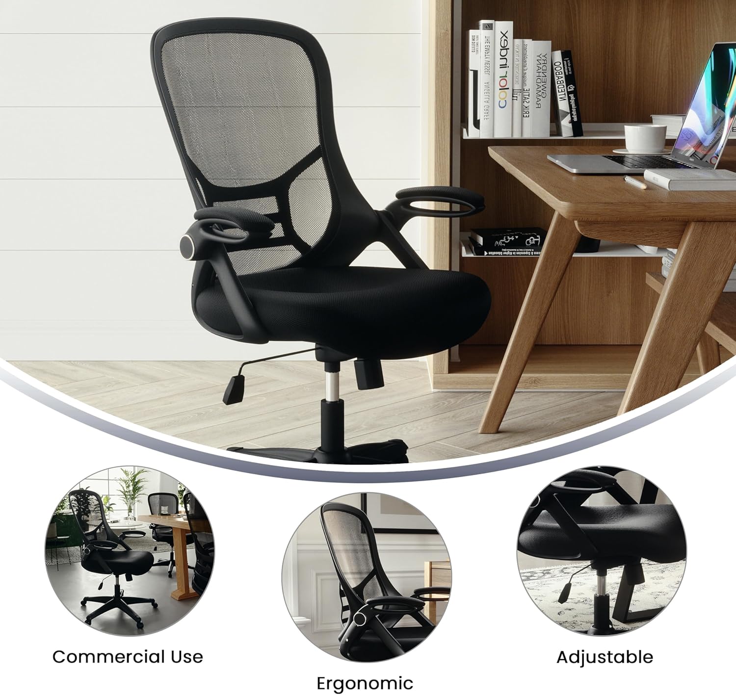 Flash Furniture Porter - Silla de oficina giratoria ergonómica de malla negra...