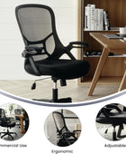 Flash Furniture Porter - Silla de oficina giratoria ergonómica de malla negra...