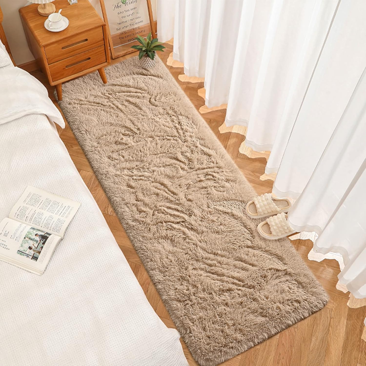 DweIke Alfombra de noche suave para dormitorio, alfombras esponjosas de felpa...