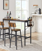 Bar Table and Chairs Set, Industrial Bar Stools Set for 2 with Collapsible Wine