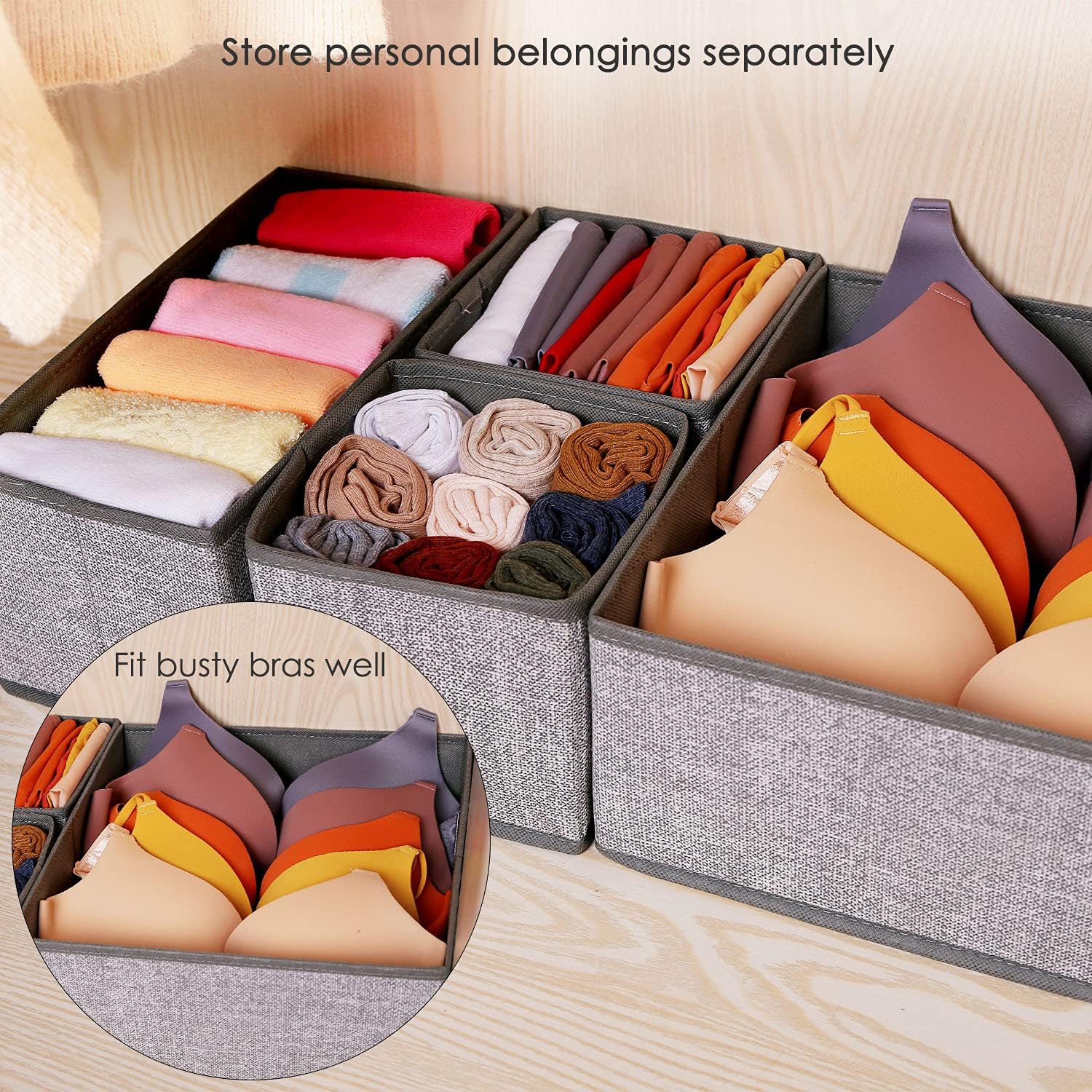 Criusia Organizador de cajones para ropa interior, juego de 6 organizadores